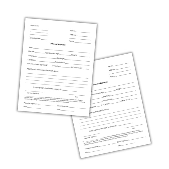 Antique Appraisal Form 50pk 8.5x11 for Provenance Opinion of Value Worth Dealer Collectible Assessment Sheet Historical Vintage Treasure Identification