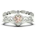 thumbnail image 1 of Antique Art Deco 2.00 Carat Round Cut Crown Morganite And Diamond Moissanite Engagement Ring, Wedding Ring, One Matching Band in 925 Sterling Silver With 18k White Gold Plating, Promise Ring, 1 of 3