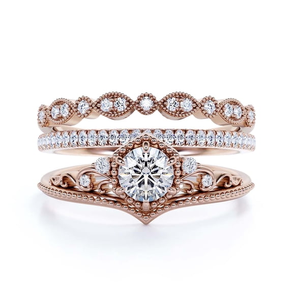 Antique 2.50 Carat Round Cut Moissanite & Diamond Engagement Ring in 925 Sterling Silver with 18k Rose Gold Plating