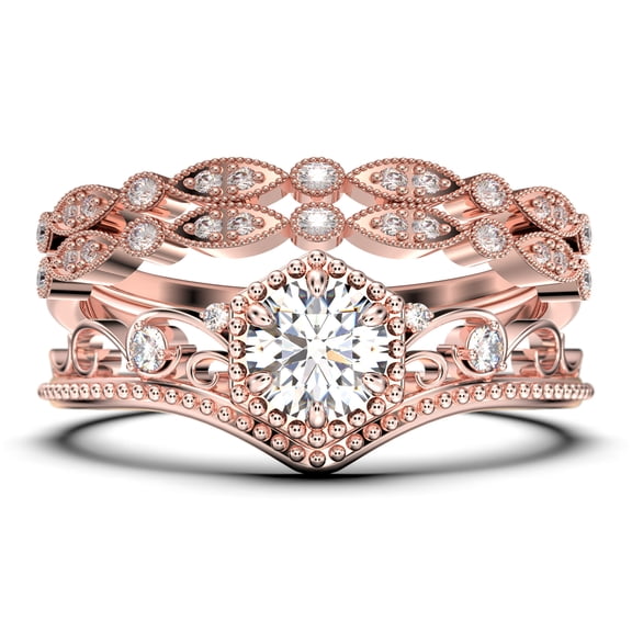 Antique 2.50 Carat Round Cut Moissanite & Diamond Engagement Ring in 925 Sterling Silver with 18k Rose Gold Plating