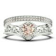 thumbnail image 1 of Antique Art Deco 2.50 Carat Round Cut Crown Morganite And Diamond Moissanite Engagement Ring, Wedding Ring, Two Matching Band in 925 Sterling Silver With 18k White Gold Plating, Promise Ring, 1 of 4