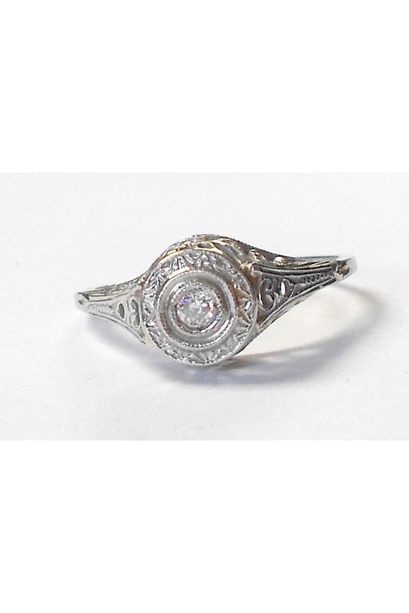 Antique Art Deco Diamond Engagement Ring, Vintage Solitaire Diamond Ring, Engraved Shank Ring, Filigree Ring, 14K White Gold Plated, 1.5 Ct Simulated Diamond, Gift Ring For Grandmother