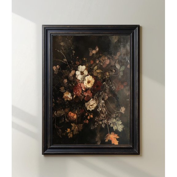 Antique Autumn Floral Vintage Still Life Dark Fall Floral Moody Botanical Wall Art Poster Dark Floral Wall Art Poster Warm Present Vintage UNFRAMED Poster Size 24x36