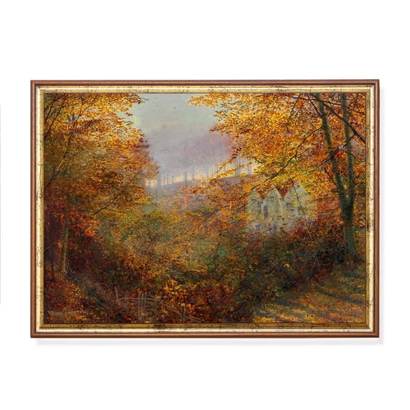 Antique Autumn Landscape Golden Woodland Manor Unframed Paper Print