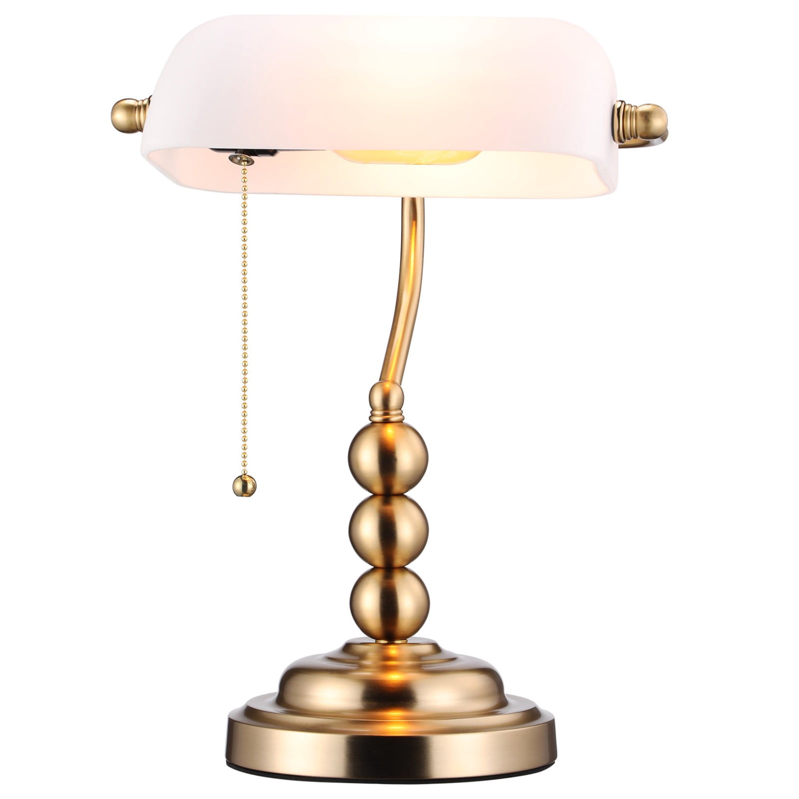 Antique Bankers Desk Lamp, Ivory White Glass Table Lamps, E26 Base Traditional Lamp with Pull Chain, Library Lamps for Home Office