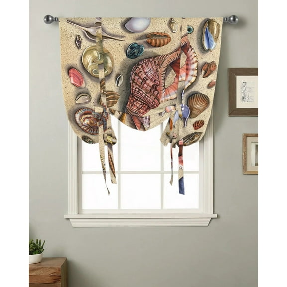Antique Beach Conch Shells Window Curtain for Living Room Kitchen Tie-up Roman Curtain Home Decor Balcony Blinds Drapes