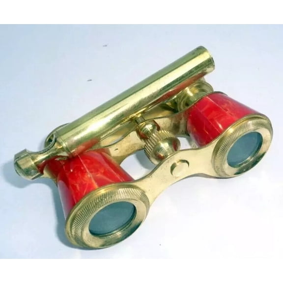 Antique Binoculars Solid Brass Opera Glasses Red Mother Of Pearl Vintage Spyglass