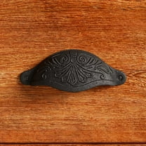 Antique Black Cabinet Drawer Cup Bin Pull Wrought Iron 4.5" W x 1.5" H Kitchen Dresser Handles Rust Resistant Unique Pulls w/Hardware | Renovators Supply