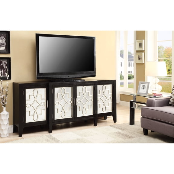 Antique Black Cabinet With 4 Doors And Smart Shelf Design 4-door Storage Embellished Shelves