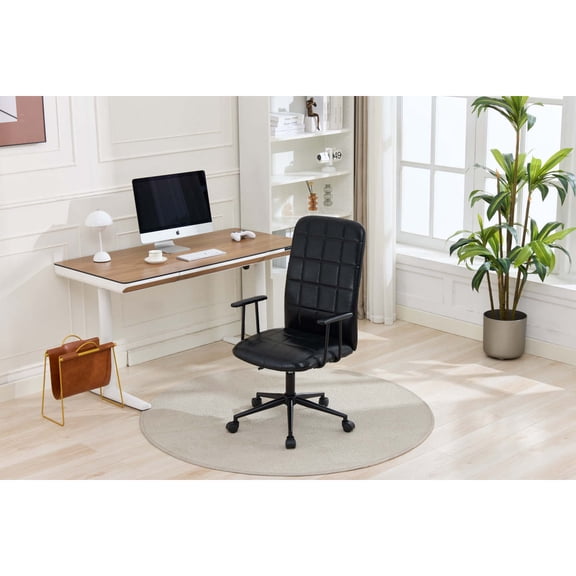 Antique Black PU Leather High Back Office Chair - 360    Swivel Adjustable Chair with Armrests Soft Foam Seat 5-Star Base & Black Wheels