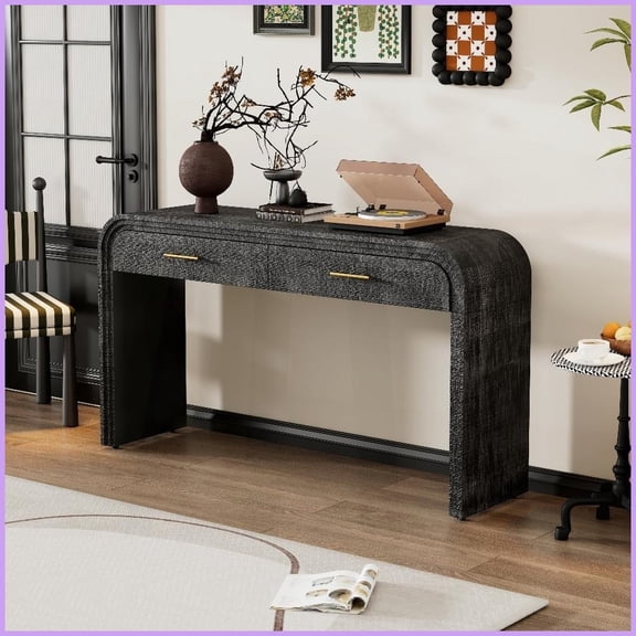 Antique Black Retro Coffee Table with Fir Veneer, 2 Drawers Storage & Versatile Use for Living Room