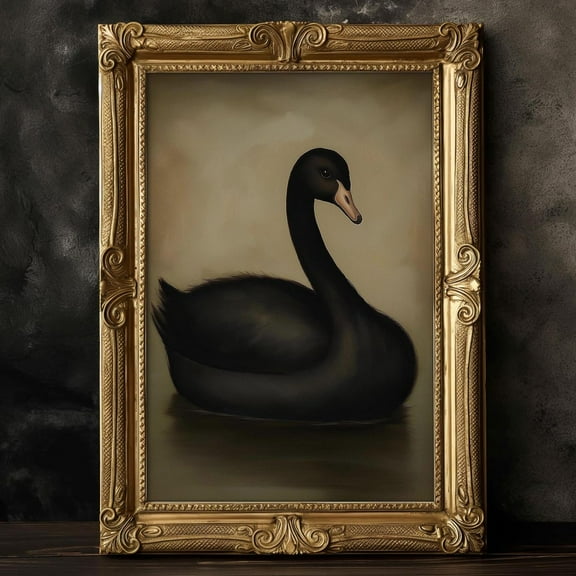 Antique Black Swan Art Print Romantic Wall Art Victorian Bird Moody Aesthetic Room Decor Black Swan Gothic Home Black Swan Decor, Decor For Living Room Bedroom, 12x18 UNFRAMED