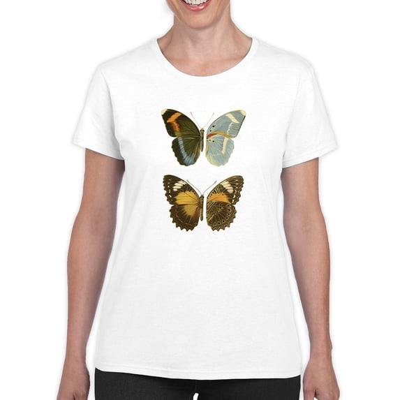 Antique Blue Butterflies Iii T-Shirt Women -Vision Studio Designs, Female Small