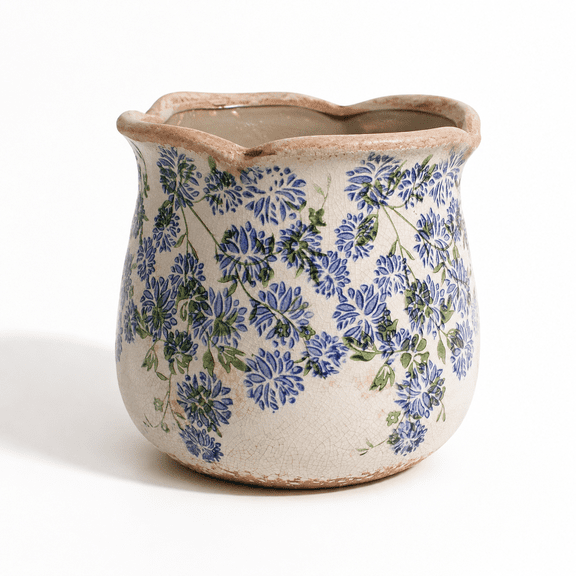 Antique Blue Meadow Ceramic Indoor Planter with Drainhole, 6.11in Crackle Glaze Tuscan Pot