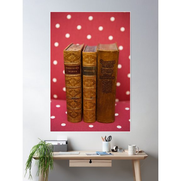 Antique Books Against Red And White Spots Poster Wall Art, Modern Wall Decor For Living Room Bedroom, 16x24 UNFRAMED