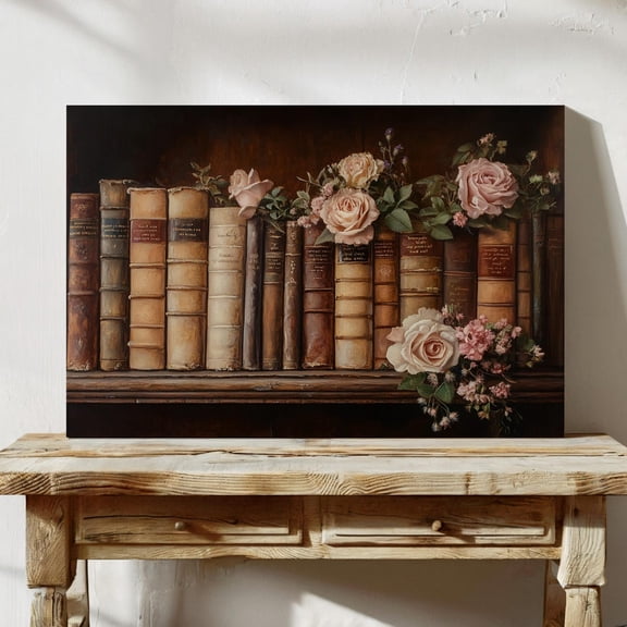 Antique Books And Roses Wall Art – Vintage Literary Floral Print For Library, Study, Or Living Room – Elegant Home Decor Wall Art, Modern Wall Decor, 12x18 UNFRAMED