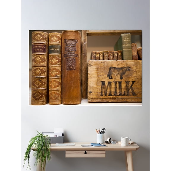 Antique Books With Vintage Wooden Milk Crate Poster Wall Art, Modern Wall Decor For Living Room Bedroom, 12x18 UNFRAMED