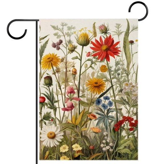 Antique Botanical Wildflowers Floral Herbs Garden Flag Double Sided House Flag for Outdoor Home, Personalized All Year Round Yard Decor 12 x 18 Inch