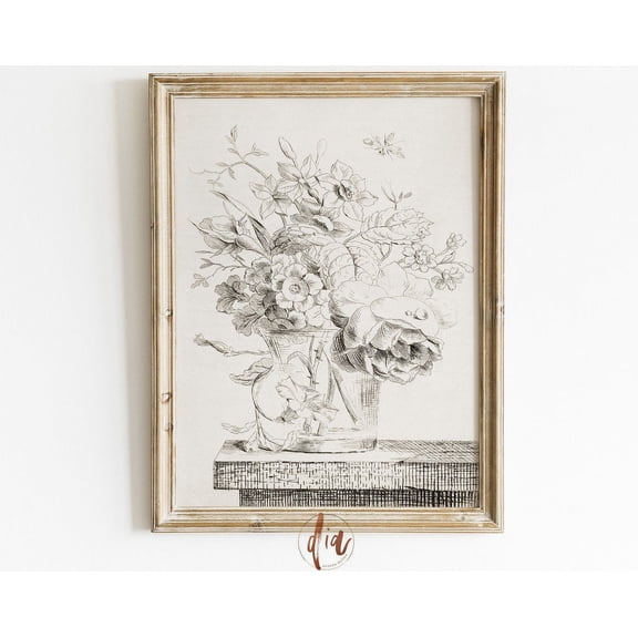 Antique Bouquet Sketch, Vintage Floral Drawing, Flower Pencil Drawing, Vintage Pencil Line Art, Minimalist Decor, Light Academia Wall Art, Modern Wall Decor, 8x12 UNFRAMED