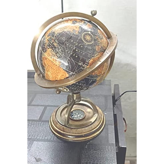 Antique Brass 12 Inch World Globe & Map With Compass, Home & Office, Nautical Desktop Decoration & Gifting, Educational Globe For Kids Learning, Pack Of 1