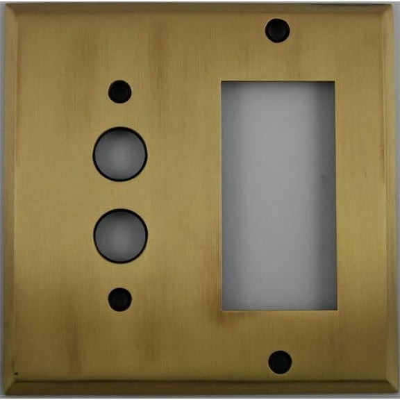 Antique Brass 2 Gang Wall Plate - 1 Push Button Switch 1 GFI/Rocker Opening