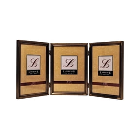 Antique Brass 5x7 Hinged Triple Picture Frame - Bead Border Design
