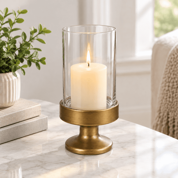 Antique Brass 6"x11" Metal Base Candle Holder and Vase for Centerpieces