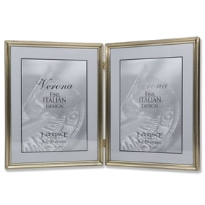 Antique Brass 8x10 Hinged Double Picture Frame - Bead Border Design