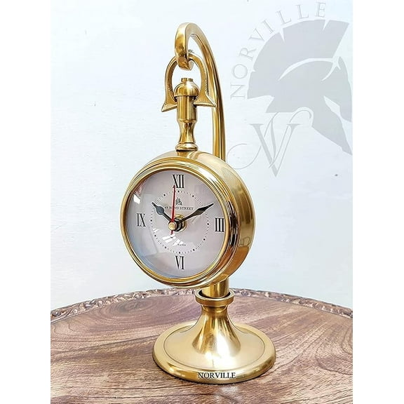 Antique Brass Analog Table Clock Vintage Glass Clock Watch for Study Table, Dcor
