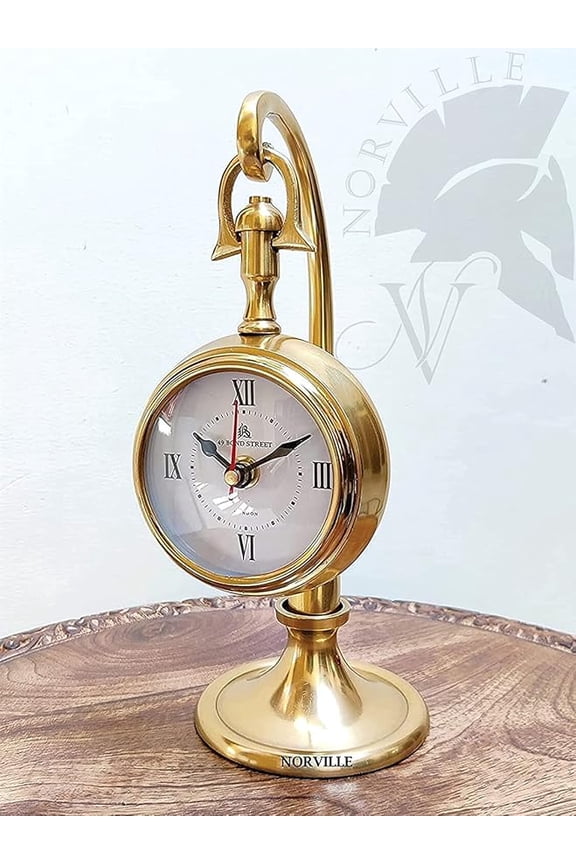 Antique Brass Analog Table Clock Vintage Glass Clock Watch for Study Table, Dcor