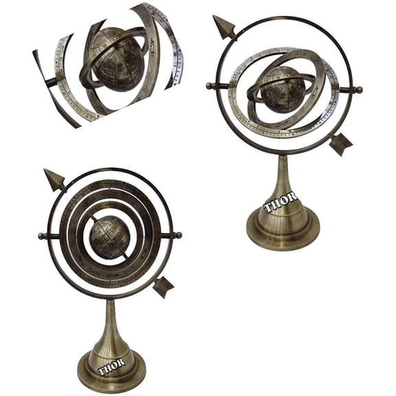 Antique Brass Armillary Sphere Nautical Maritime Astrolabe Engraved Globe 10"