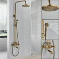 thumbnail image 1 of Antique Brass Bathroom Shower Faucet mixer set Rainfall Twin Head kit Tub Spout Exposed, 1 of 17
