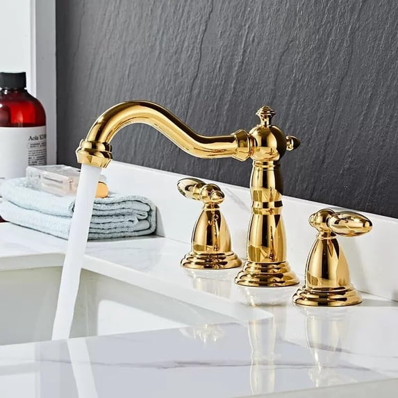 Kitchen Sink Key Antique Brass Bathroom Sink Faucet 3 Hole Widespread Bridge Kitchen ...