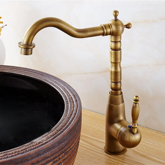 Antique Brass Bathroom Sink Faucet, Single Handle Basin Mixer Tap for Hot and Cold Water, Single Hole, Vintage Sink Faucet Bathroom, A