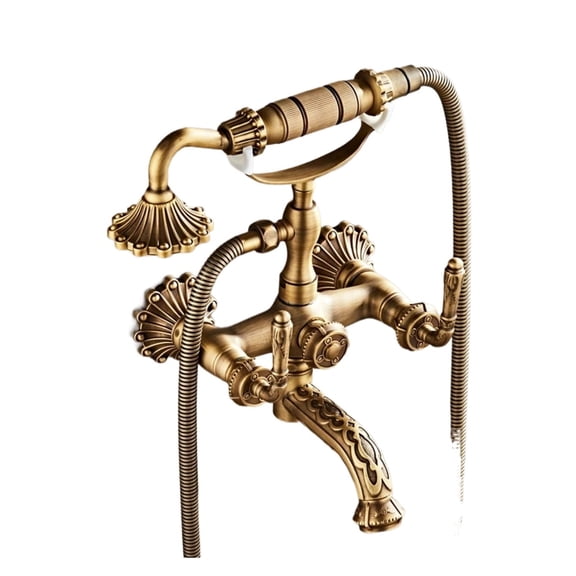 Antique Brass Bathtub Shower Faucets Set, Wall Mounted Bath Shower Set Swivel Tub Spout Bath Shower Dual Control Carved Mixer Tap ,Versatile Features