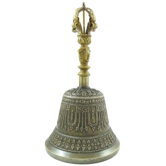 Antique Brass Bell Religious Tibetan Buddhism Handmade Vajra Dorje Prayer Bell