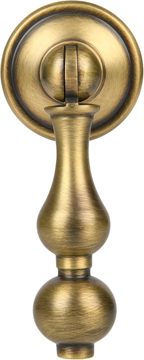 Antique Brass Cabinet Drop Pulls 6 Pack, Solid Brass Dresser Drawers Knobs, Modern Cupboard Wardrobe Pendant Knob, Bedroom Bathroom Cabinet Knob