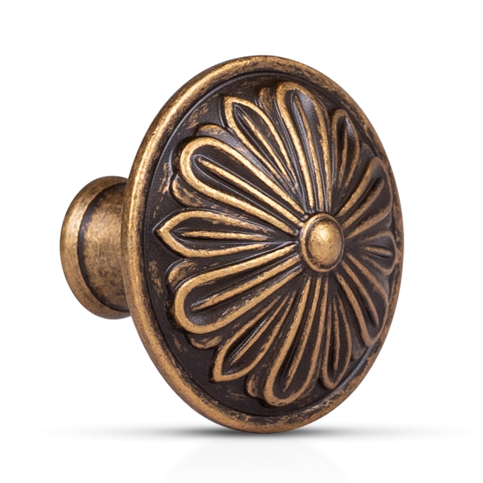 Antique Brass Cabinet Knobs Handles 10 Pack,Solid Zinc Alloy 1.4"Dia Round,Vintage Brass Kitchen Cabinet Handles for Cabinets and Drawers,Drawer Knobs Pulls Vintage Dresser Knobs Closet Door Knobs