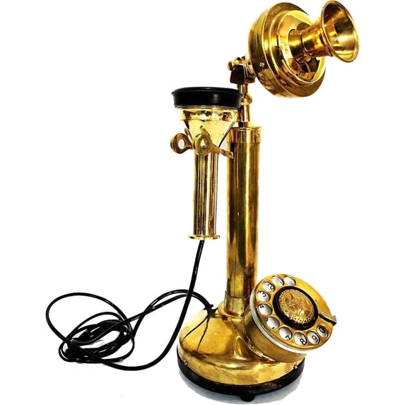 Antique Brass Candlestick Phone Replica Electronic Corded Rotary Dial Phone Home Decor Swan Electric Bell Telephone