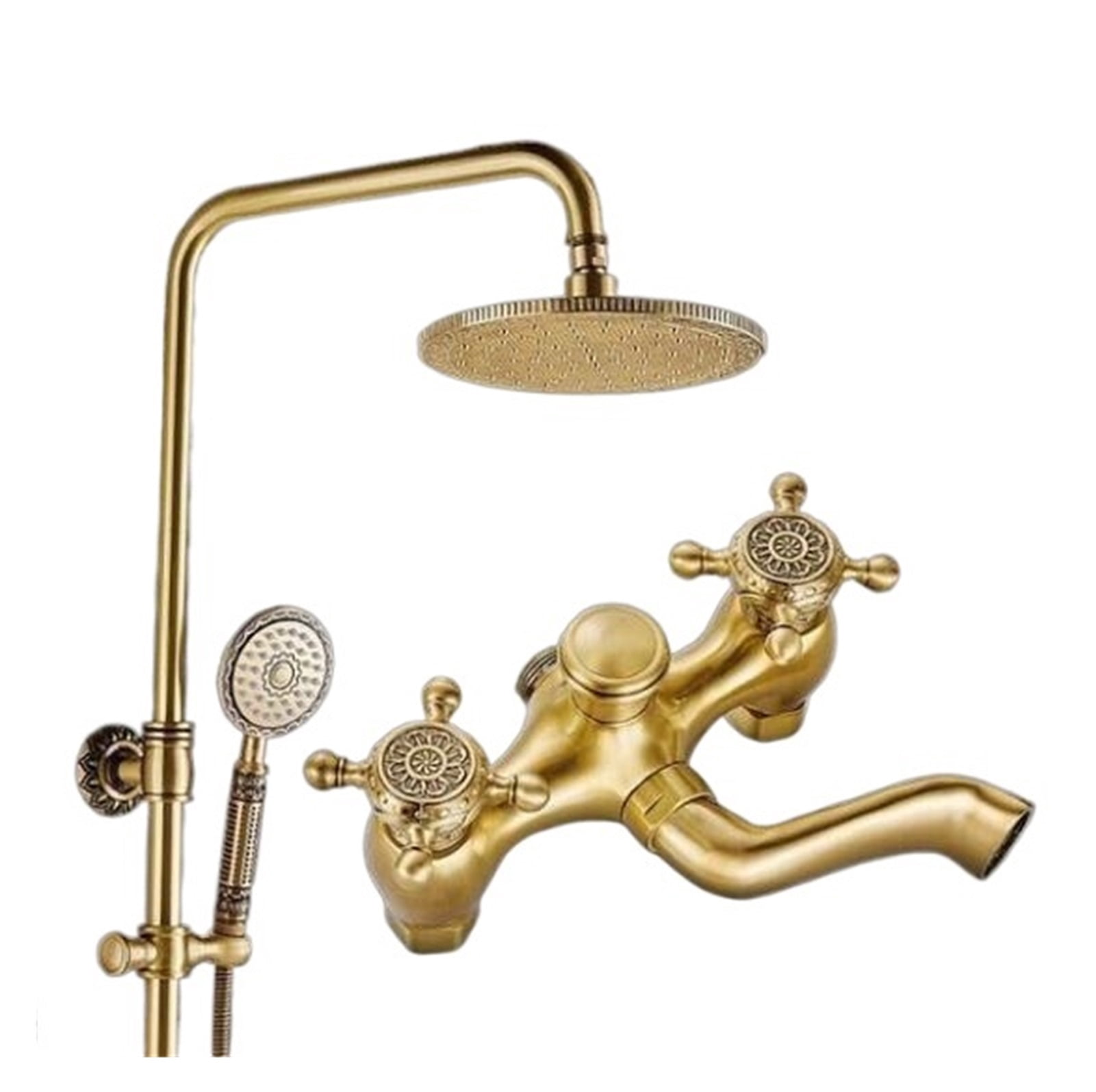 Antique Brass Carving Rainfall Shower Sets Faucet Mixer Tap Tub Faucet Brass Bath &amp; Shower Faucet Set Bathtub Faucet ,360° Swivel Spout