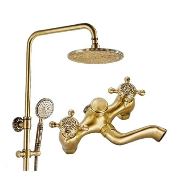 Antique Brass Carving Rainfall Shower Sets Faucet Mixer Tap Tub Faucet Brass Bath & Shower Faucet Set Bathtub Faucet