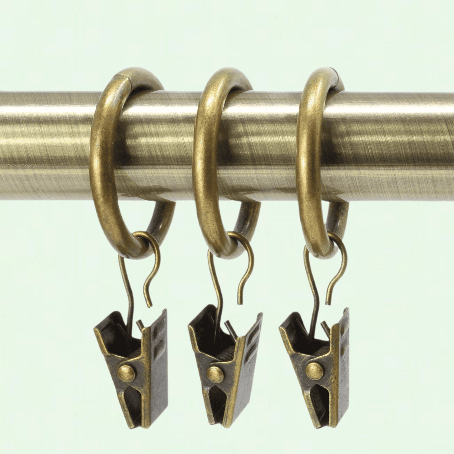 Antique Brass Clip Rings, Pack of 12, Fits 3/4-in. Diameter Rods, Curtain & Upholstery Hardware