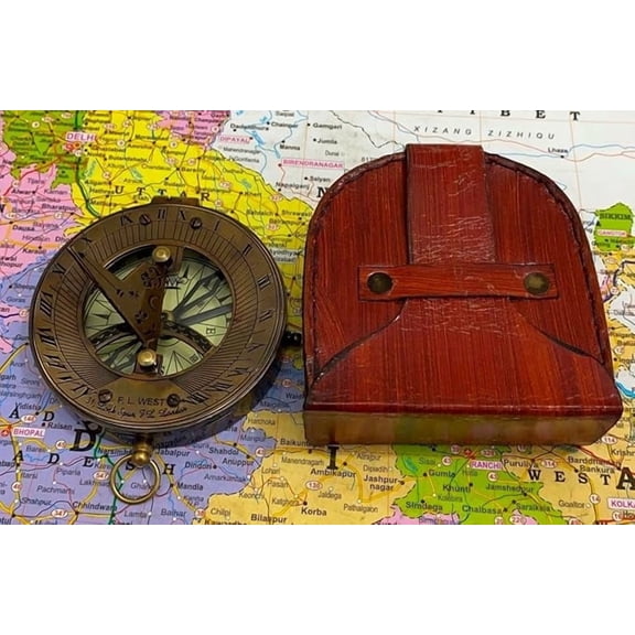 Antique Brass Compass Functional Direction Compasses Compass with Carved Wooden Box | Brown Compass to Son Father Love Sister Colleague(Antique F.L. West compass)