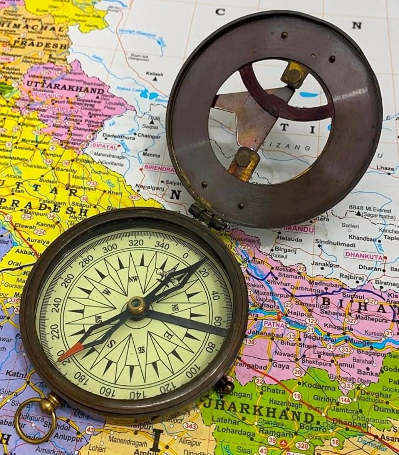 Compass Brown Antique Brass Compass Functional Direction Compasses Compass with ...