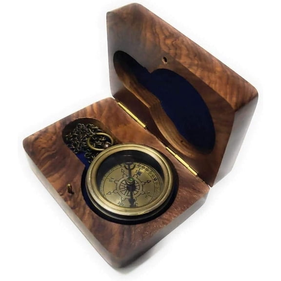 Antique Brass Compass RMS Titanic 1912 Brass Pocket Compass with Wooden Box