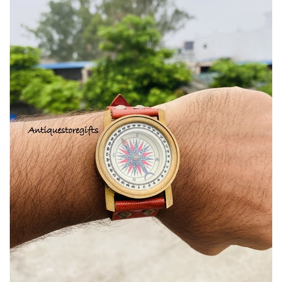 Antique Brass Compass With Straps Beautiful Handmade Collectible Gift For Her , Girlfriend