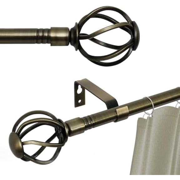 Antique Brass Curtain Rod 48 to 88 inch, 5/8 inch Curtain Rod Set with Twisted Finials Ends, Heavy Duty Curtain Pole with Brackets, Adjustable Drapery Rod for Bedroom, Living Room - Brushed Brass