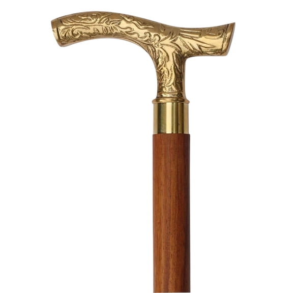 Antique Brass Deluxe Walking Stick, Foldable Wooden Cane for Men & Women, Elegant Fancy Gift & Collectible Accessory