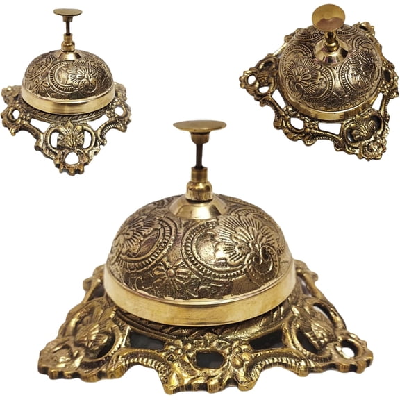 Antique Brass Desk Bell Nautical Hotel Counter Reception Calling Service Bell Decor Call Ringing Bell for Home, Office, Reception, Counter, Hospital, Hotel Decor