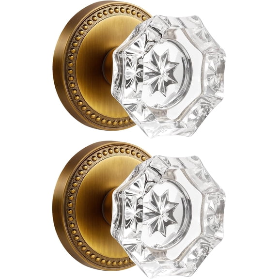 Antique Brass Door Knobs Crystal Door Knob Dummy Door Knobs Glass Interior Dummy Handle Single Sided Decorative 2 Pack